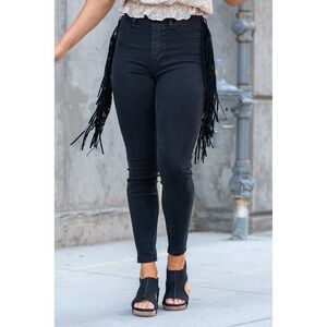Judy Blue Women's Black Denim Fringe Skinny Jeans Size 32